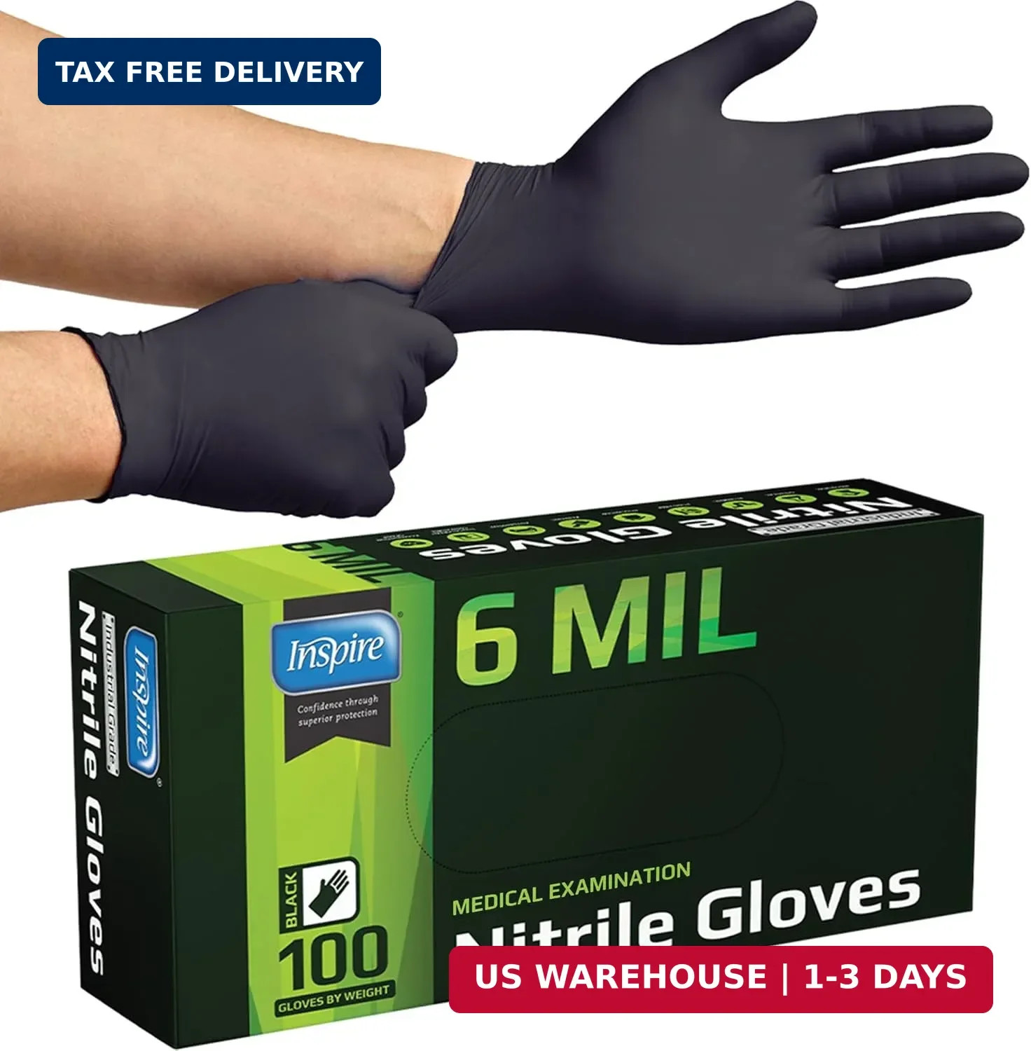 Inspire Black Nitrile Gloves HEAVY DUTY 6 Mil Nitrile Chemical Resistant Medical