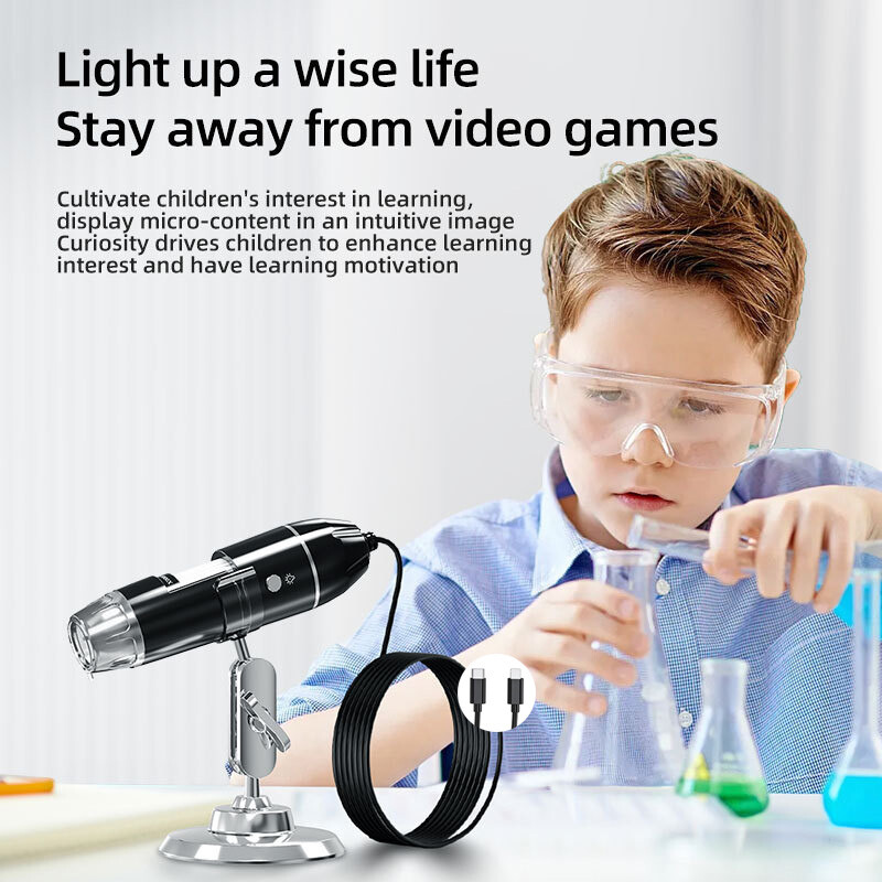 1600x Digital Microscope Kit for Kids Beginners Children STEM LED Light iPhone