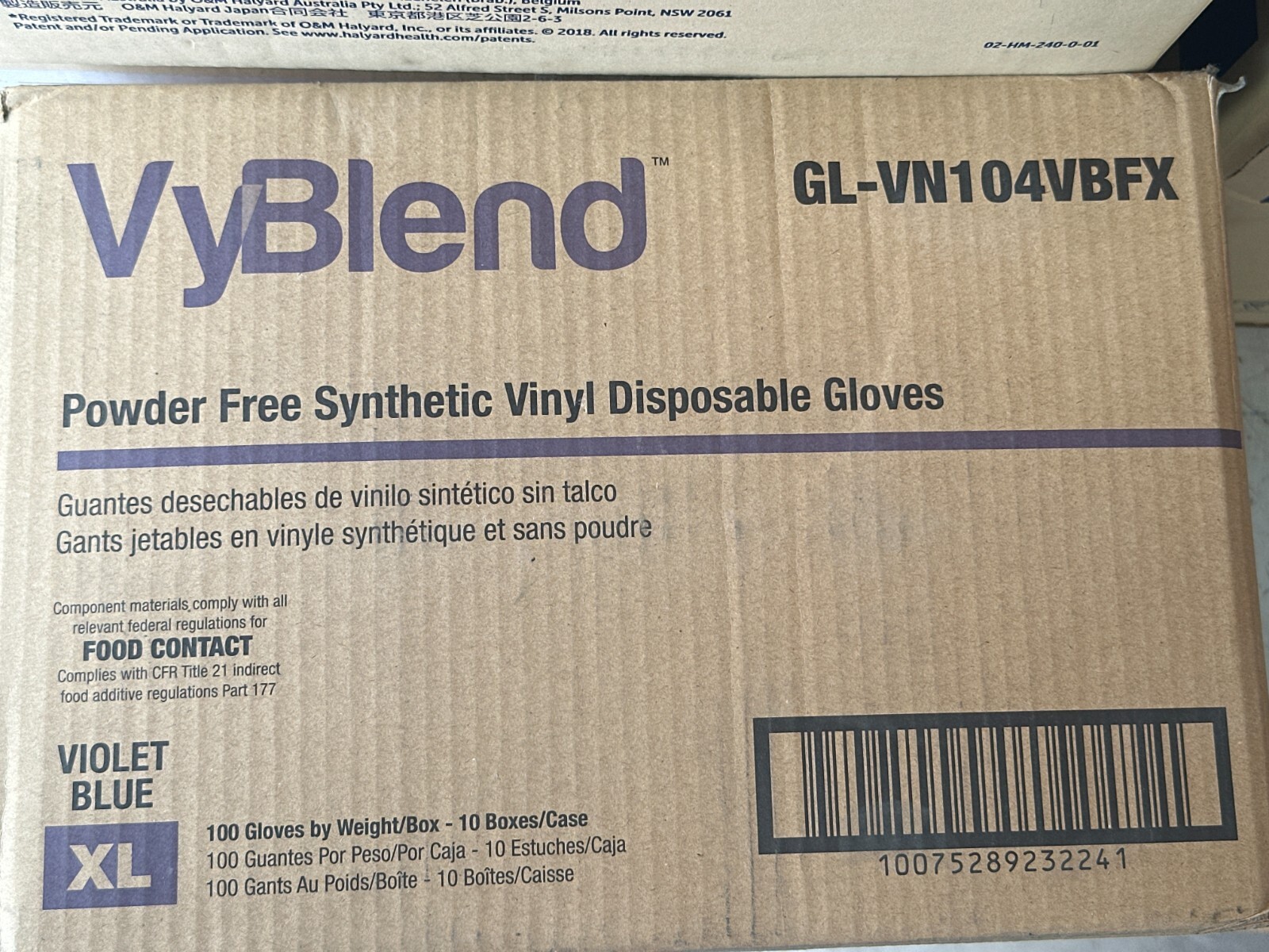 VyBlend GL-VN104VBFX Vinyl Powderfree Disosable Gloves Violet Blue XL 10 Boxes