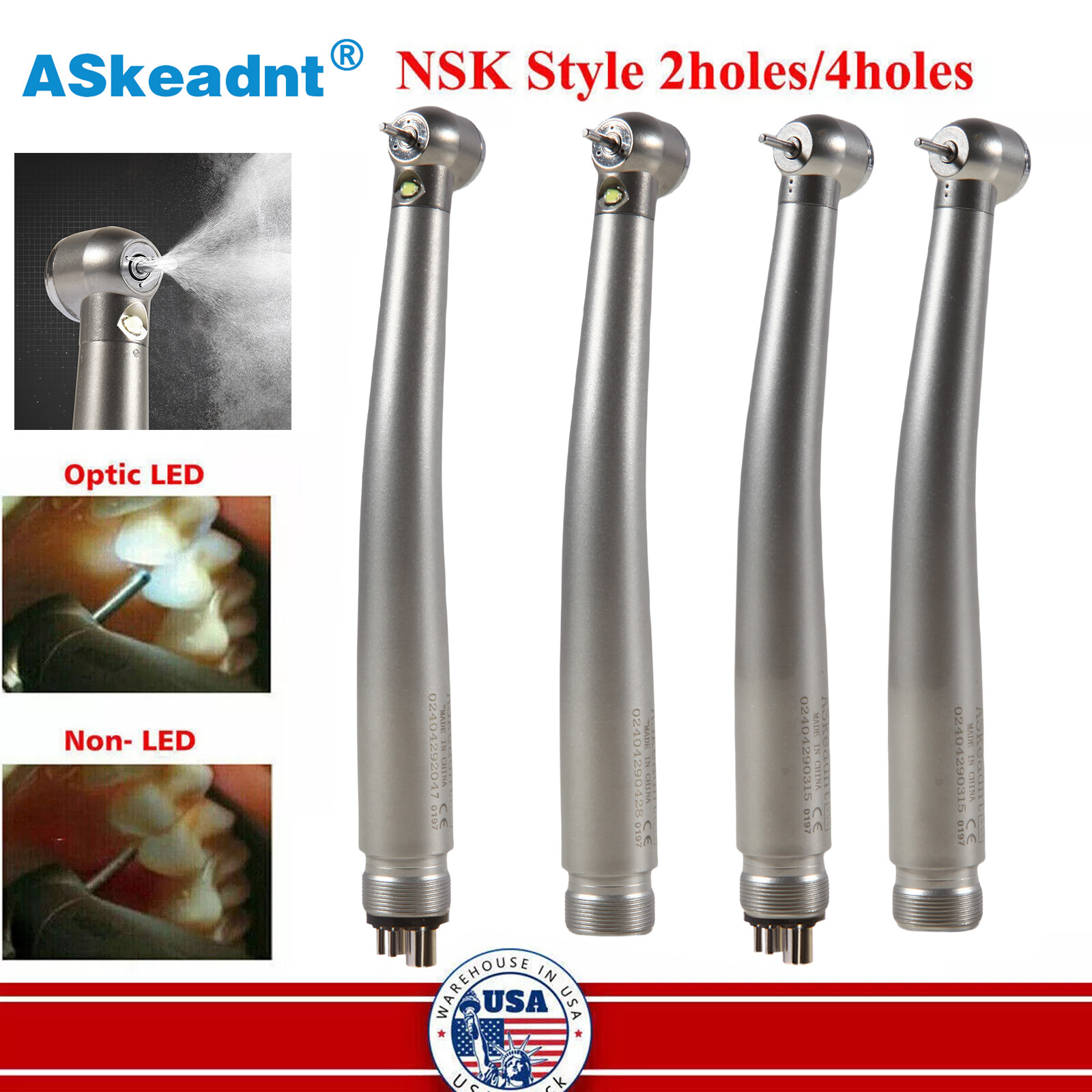 Dental Fiber Optic LED E-generator/ High Speed Handpiece Push Button 2/4 Holes