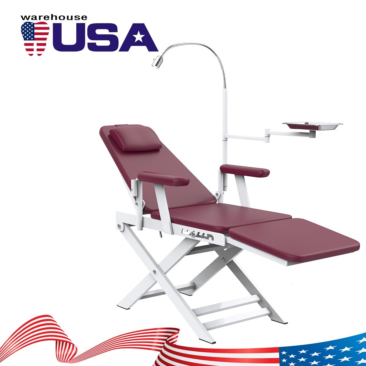 Mobile Dental Portable Folding Chair with Rechargeable Oral LED Light Tray