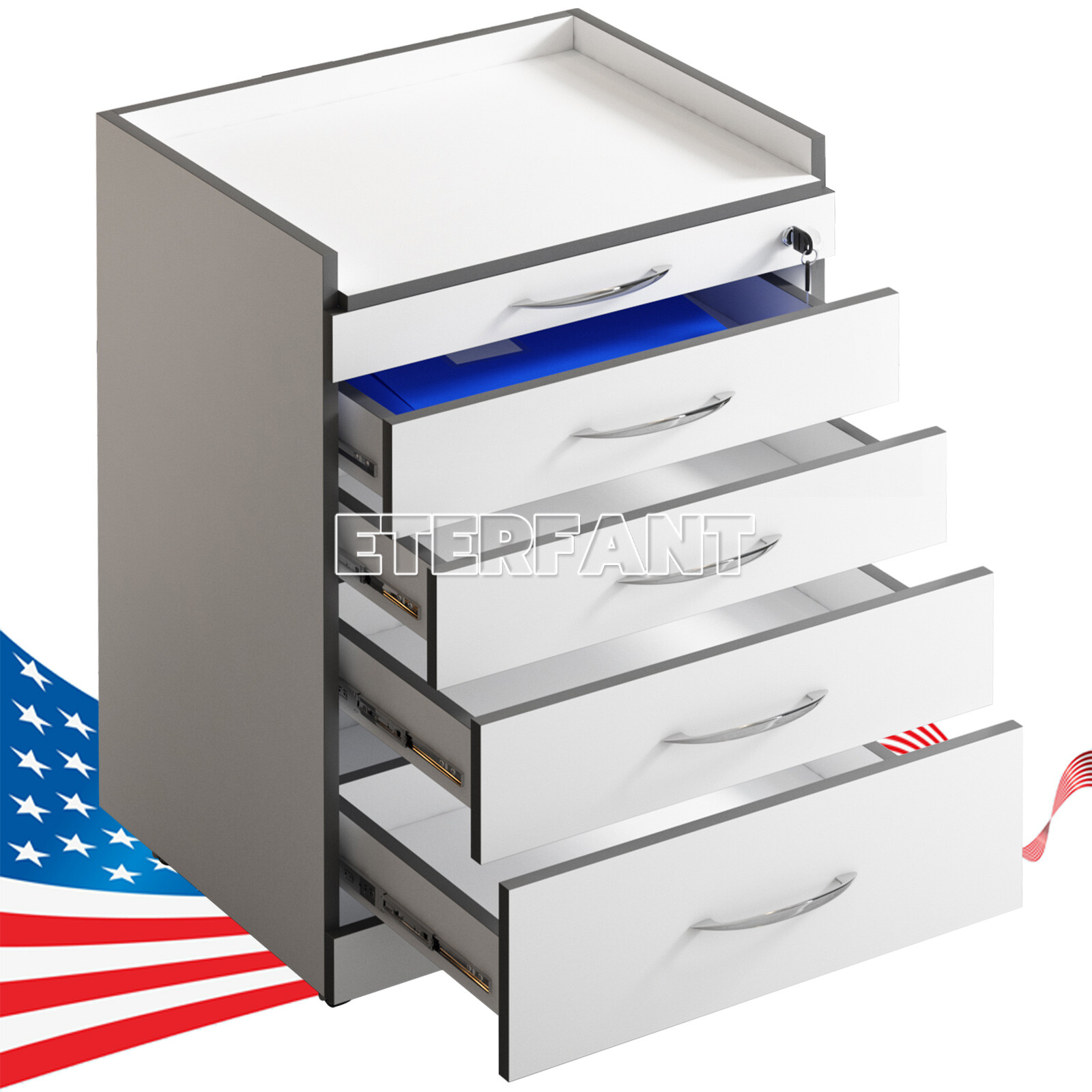 3/4/5 Drawers Dental Trolley Carts Mobile Medical Cart Cabinet w/360° wheels