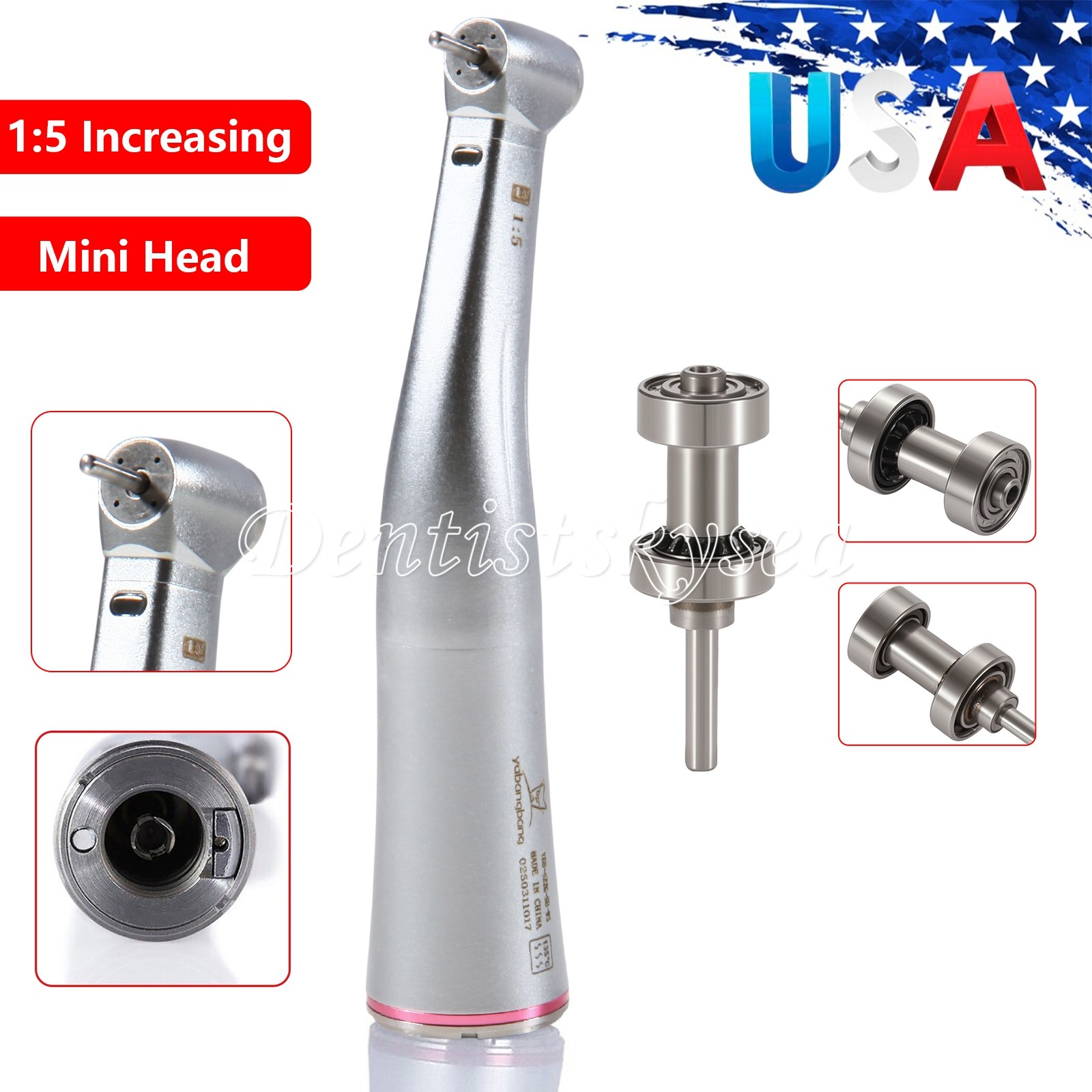 Mini Head Dental 1:5 LED Contra Angle Fiber Optic Handpiece / Cartridge Bearing