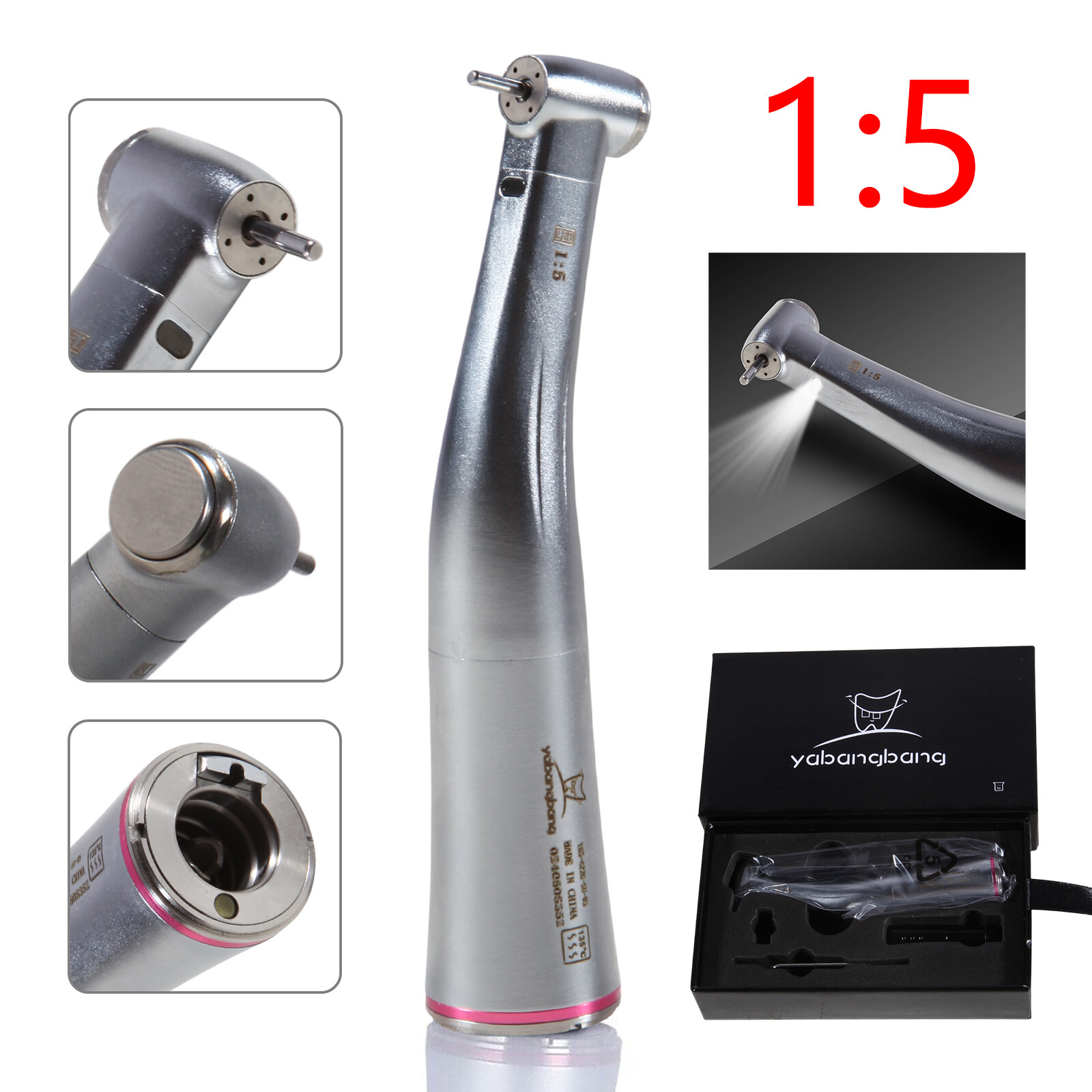 1-10 NSK Style Dental 1:1 1:5 LED Fiber Optic Contra Angle Handpiece Inner Spray