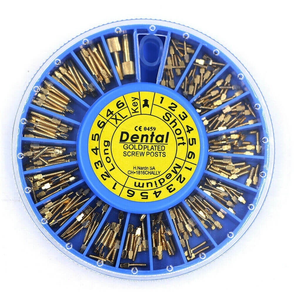 240pcs /box Dental Gold Plated Conical Screw Posts Cross Head Root Nail Assorted