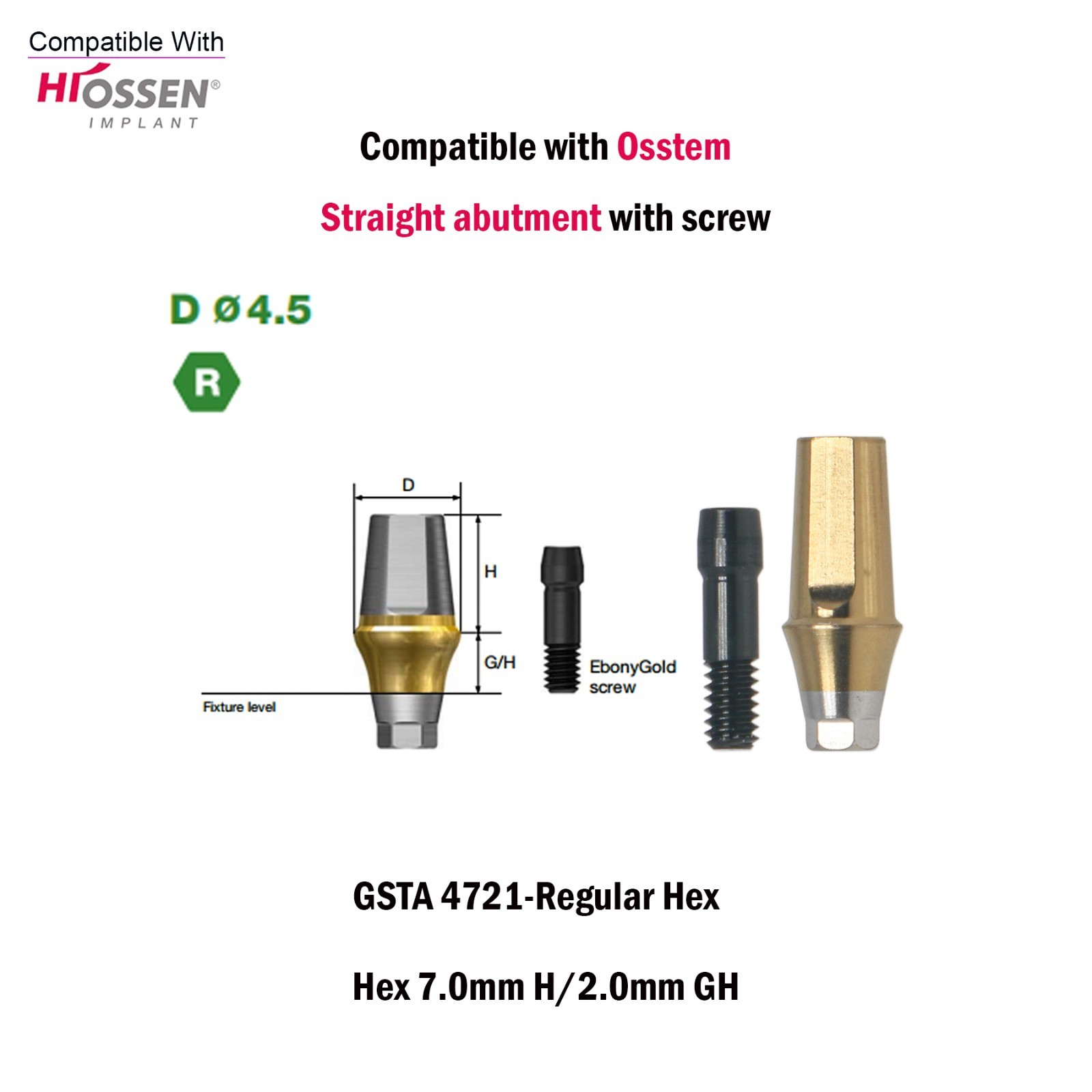 Titanium Straight Abutment Ti Cemented Abutment Compatible Osstem Hiossen TS M/R
