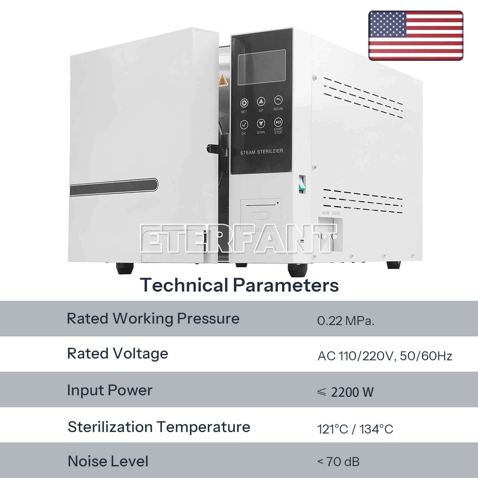 ETERFANT 18L Dental Steam Sterilizer/Medical ClassB Autoclave Sterilizer+Printer