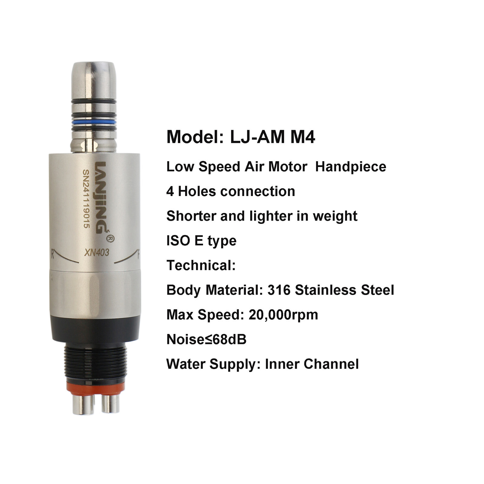 Dental Mini Air Motor Low Speed Handpiece 4 Holes LED 6 Pin ISO E Type LANJING