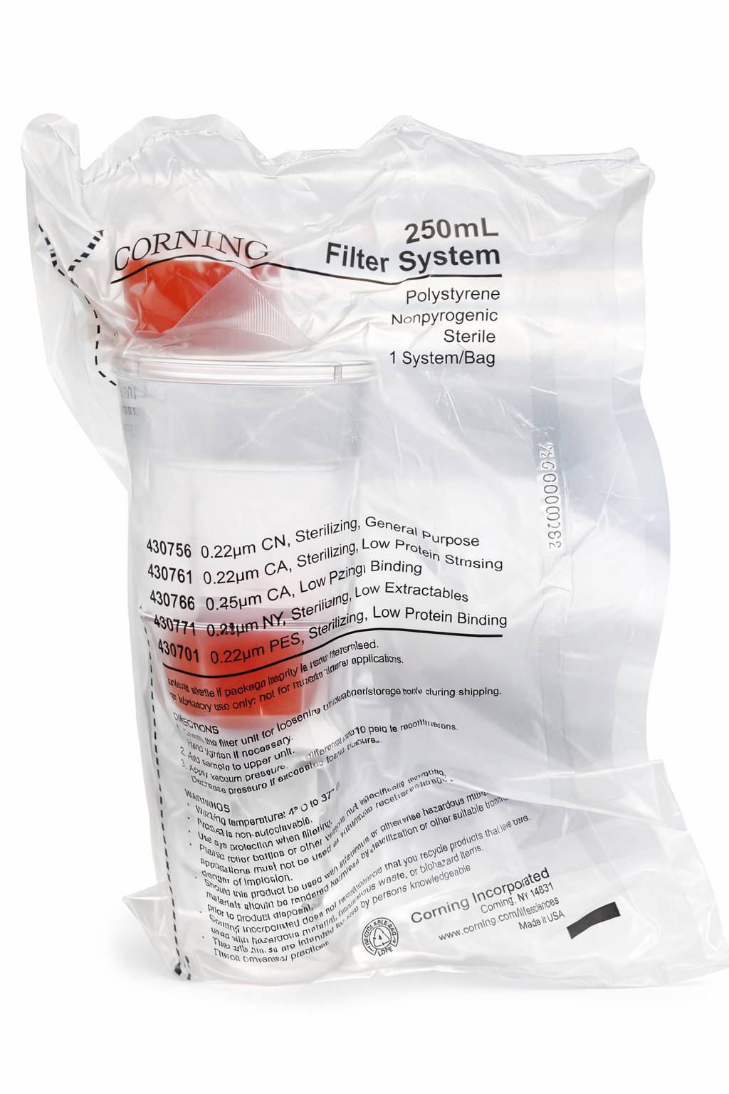 250mL Vacuum Filter System 0.22µm CN Sterile 1 Pack – Corning 430756 – Sealed