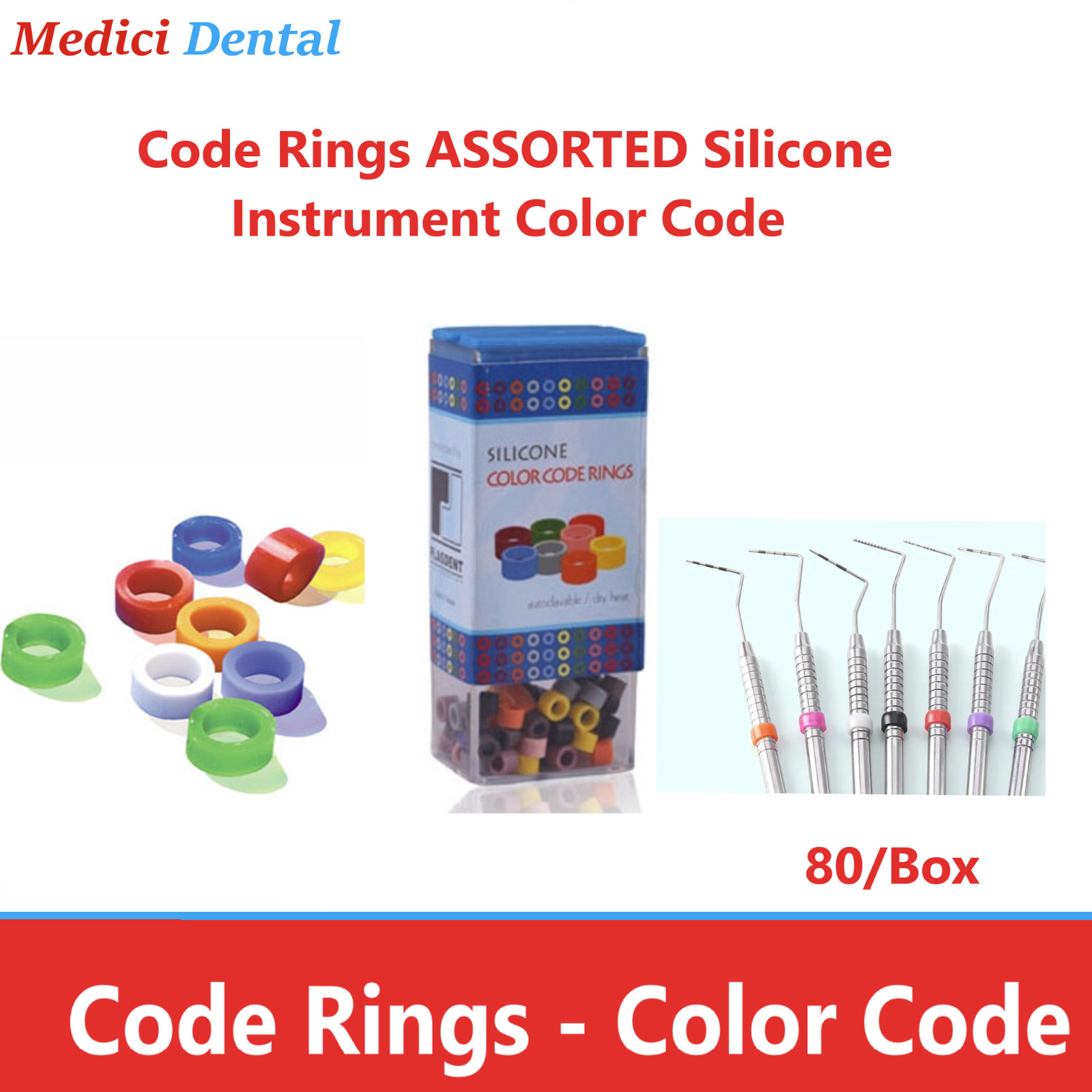 Dental Color Code Instrument Rings, Pre Cut1/8, 80/Pk Color Code Ring Dispenser