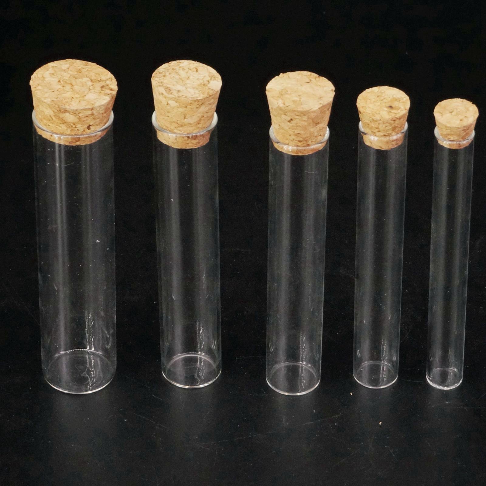 Lot5 12-40mm Lab Glass Test Tube Flat Bottom With Wood Stopper Thermostability