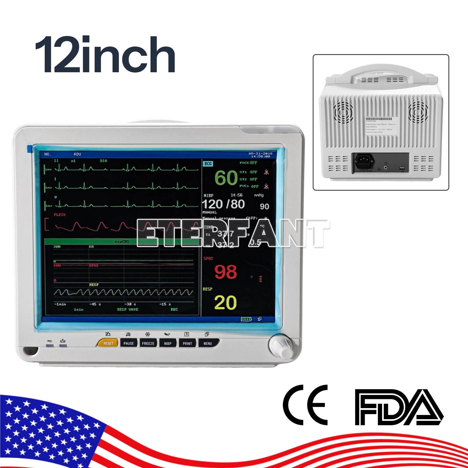 12″ Patient Monitor ICU CCU Vital Sign For Hospital ECG NIBP RESP TEMP SPO2 PR