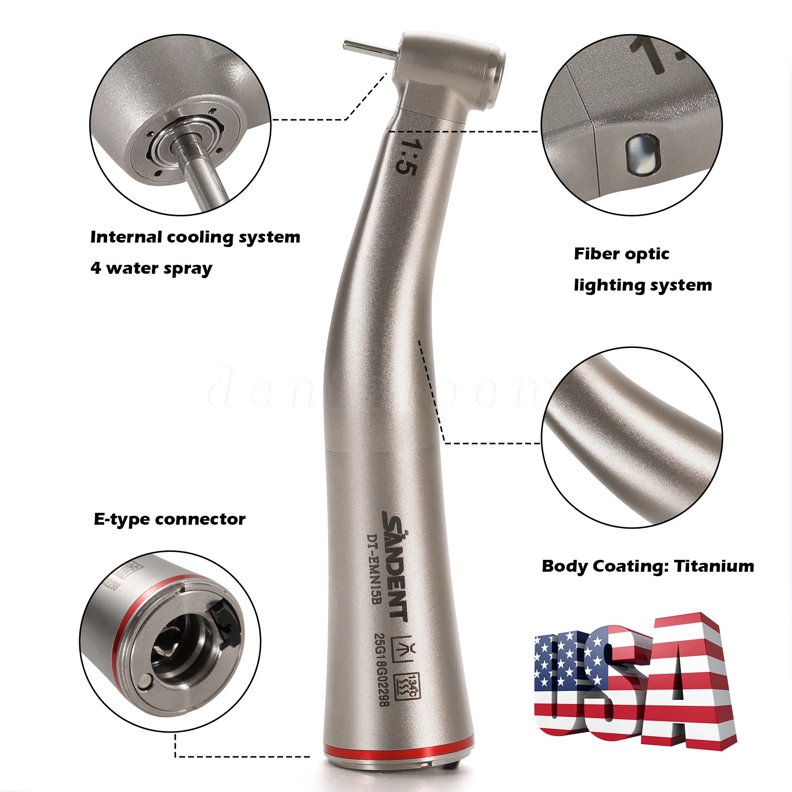 SANDENT Dental Mini Head 1:5 increasing Electric Handpiece Fiber Optic