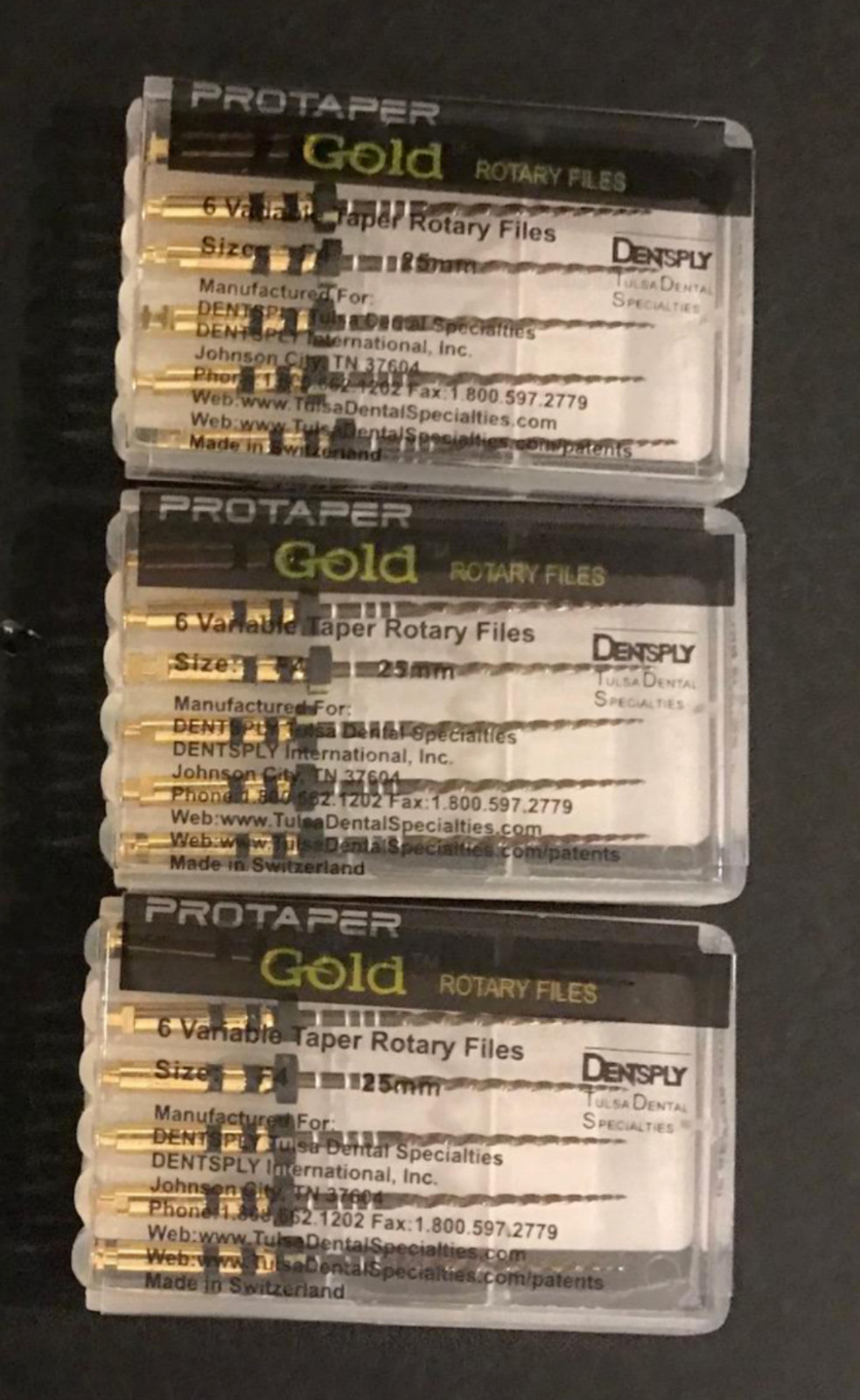 3 x Dentsply ProTaper Gold Files Assorted F4 25mm