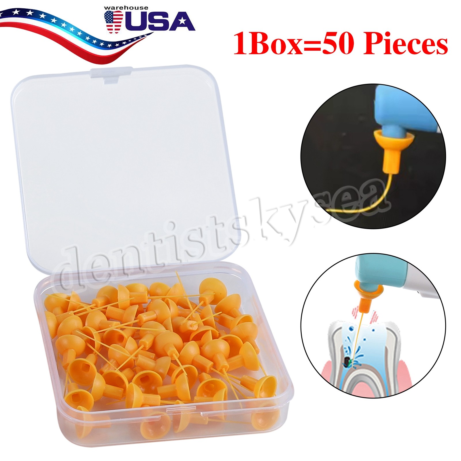 50pcs Dental Endo Ultrasonic Activator Root Canal Irrigator Tips Yellow Small