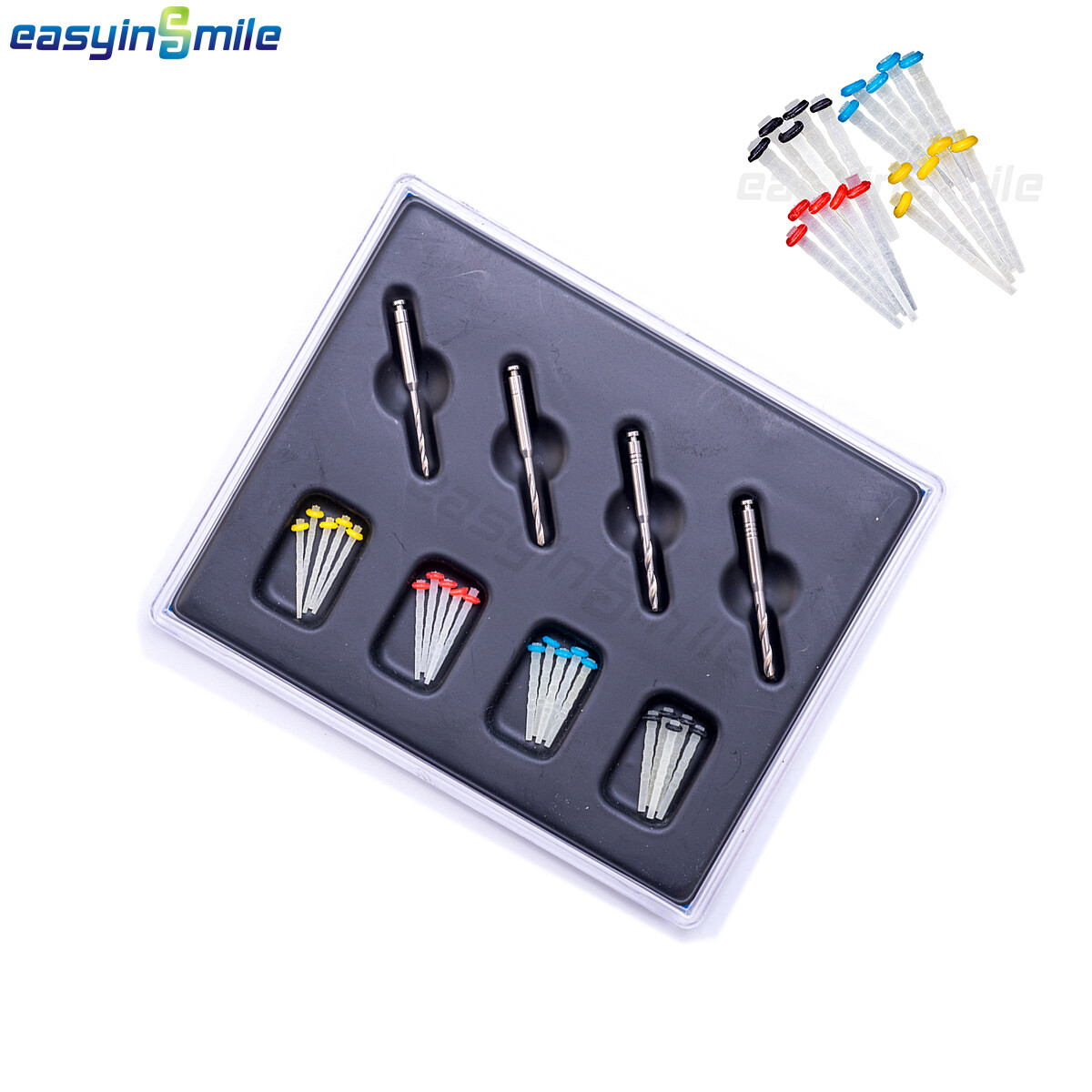 Easyinsmile Dental Fiber Post Endodontic Quartz Glass Screw Piles With 4 Drills
