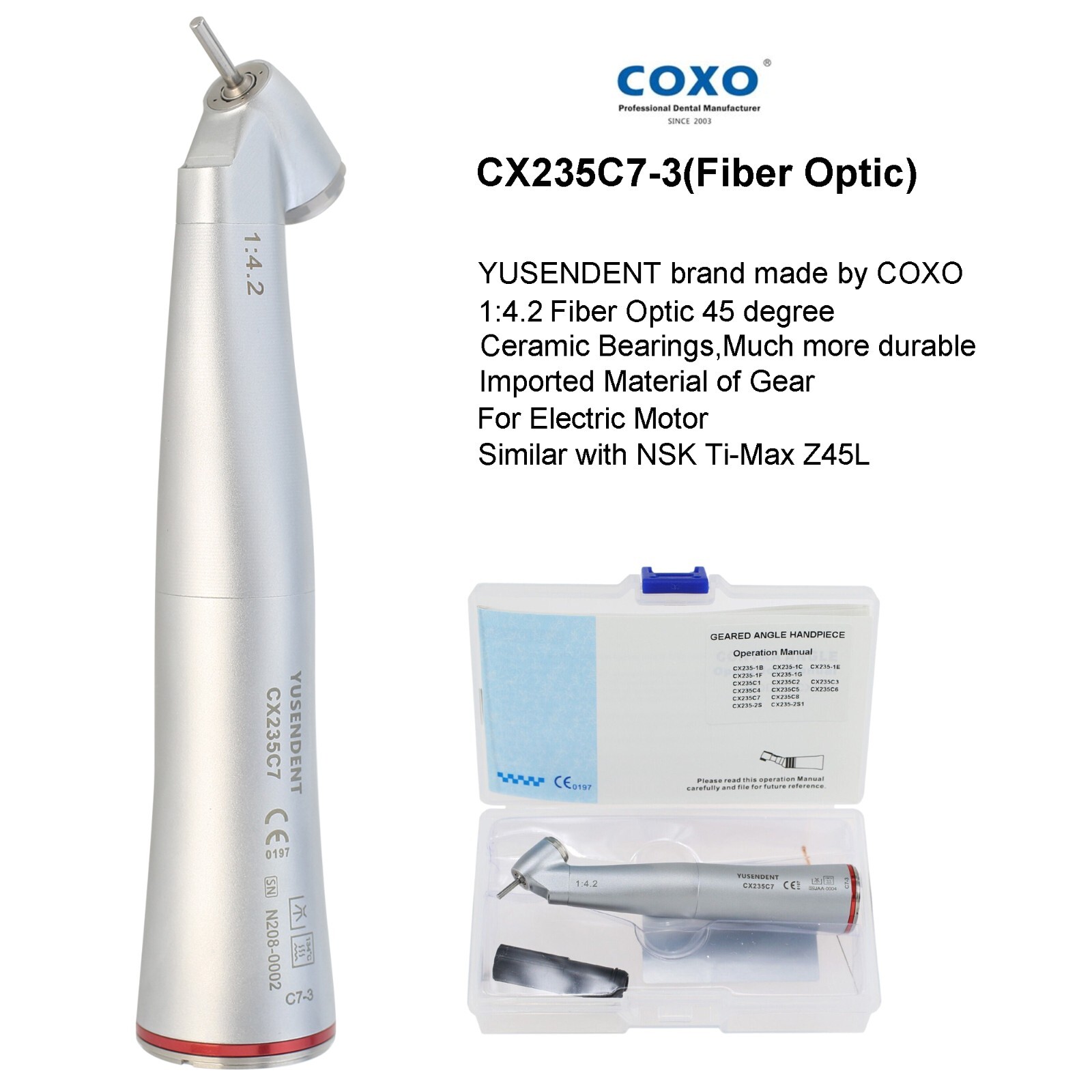 COXO C PUMA Dental Electric Motor Handpiece LED 1:5 Contra Angle NSK Ti-Max Z