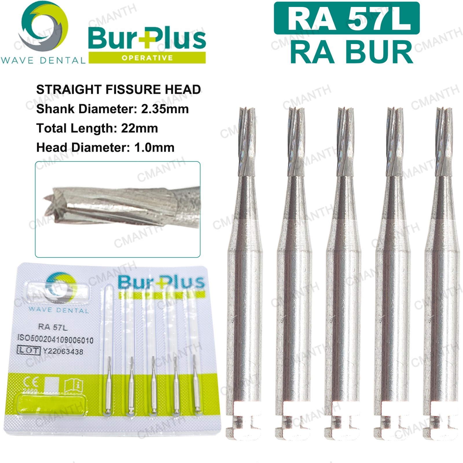WAVE Dental Carbide Burs Straight Fissure Head Bur Latch 2.35mm RA For Low Speed