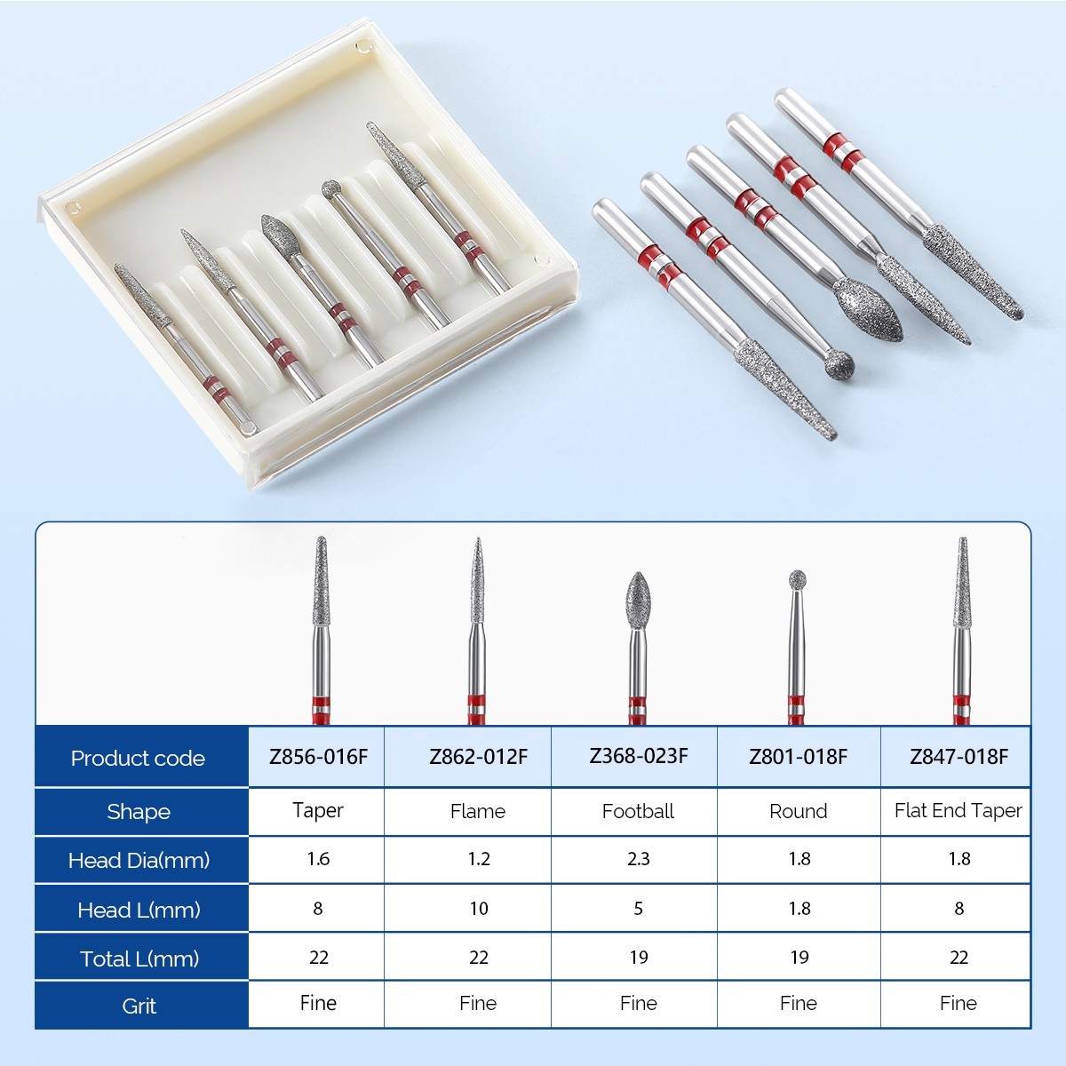 AZDENT Dental Diamond Burs Kit High Speed FG 1.6mm for Cutting Zirconia USA