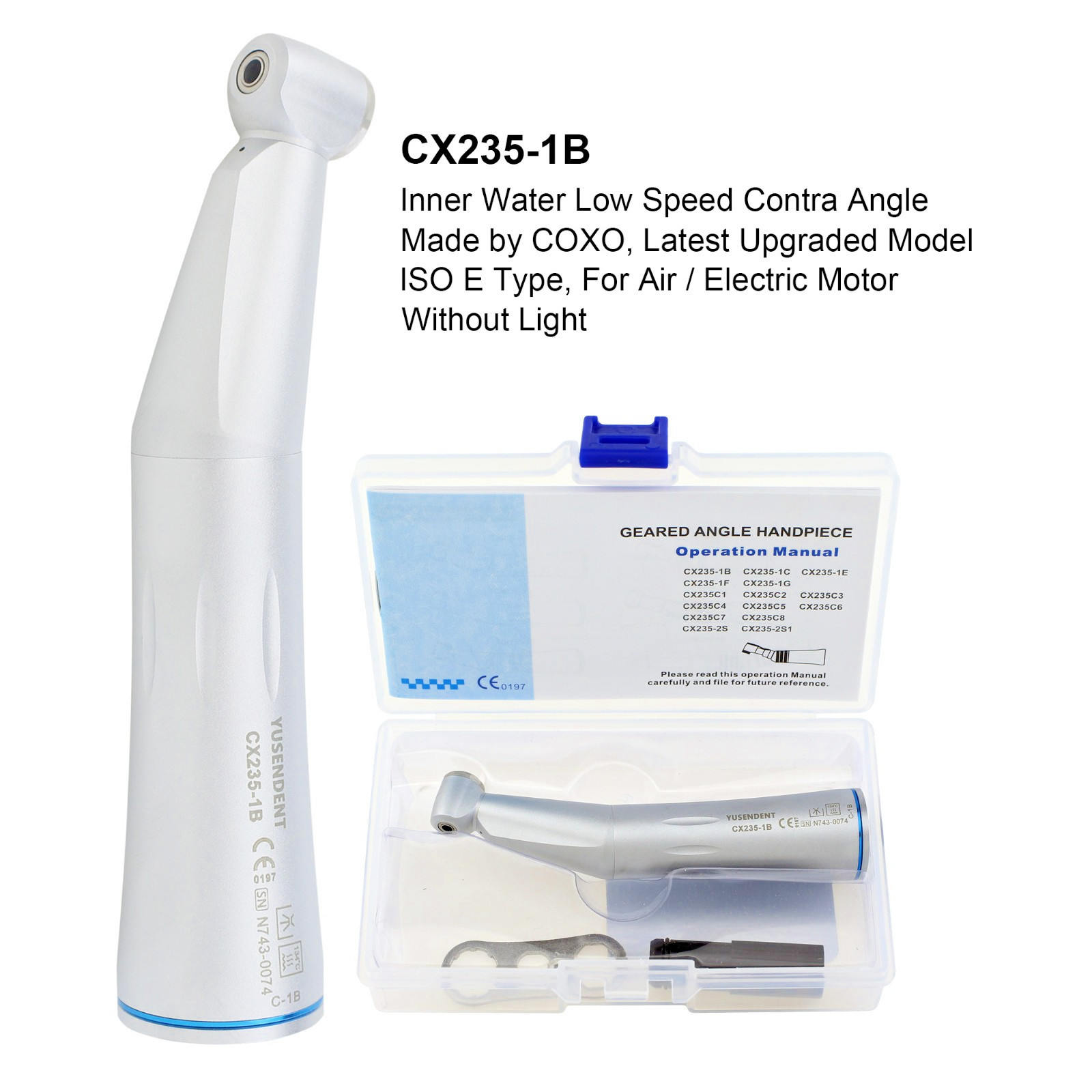 COXO Dental Handpiece Low Speed Fiber Optic 1:1 Contra Angle Inner Water CX235