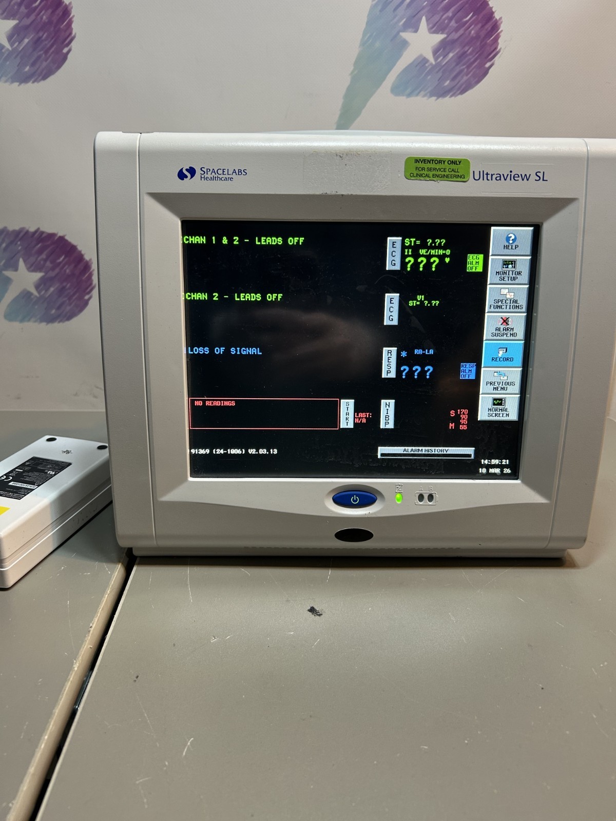 SpaceLabs UltraView SL 91369 Patient Monitor with Power Supply and Module