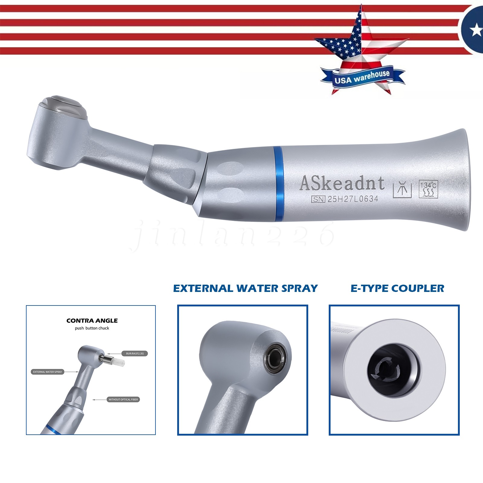 30* US Dental Slow Low Speed Push Contra Angle Handpiece For CA 2.35mm Burs