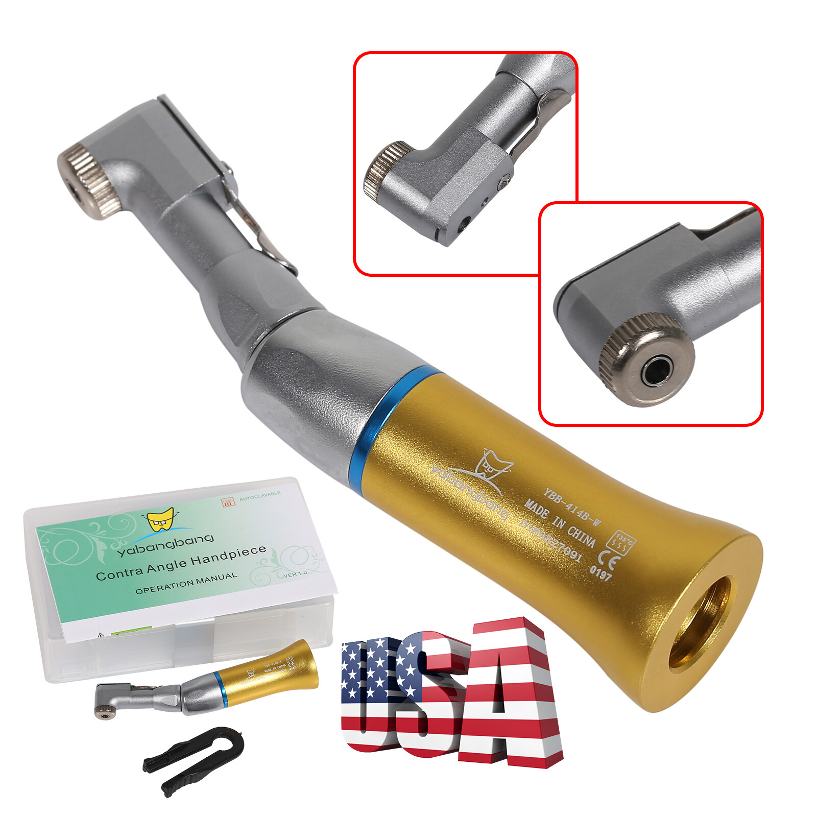 1-10pcs Dental Slow Low Speed Handpiece Contra Angle /Air Motor 4Hole Gold MX