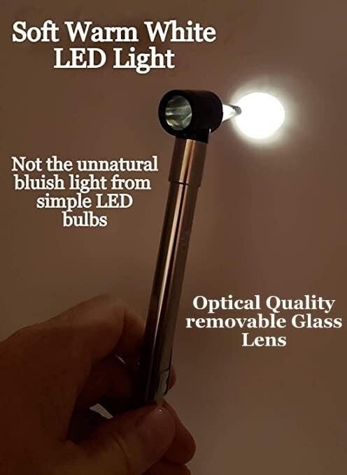 Dr. Mom Slimline LED Pocket Otoscope w/ Soft White Natural Hue Light – Stainless