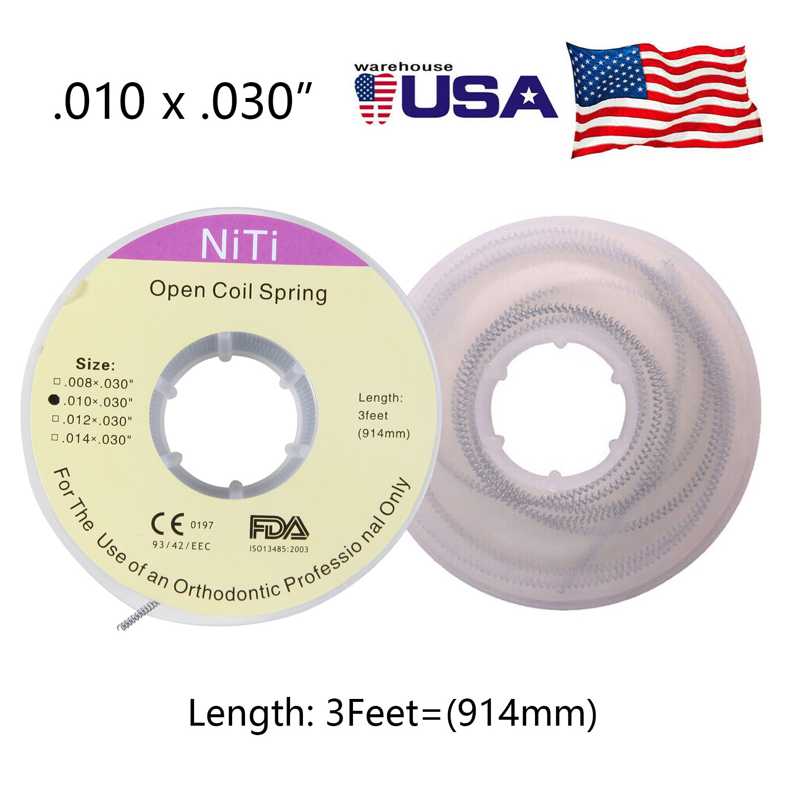 Dental Orthodontic Niti Open Coil Springs 914mm /3 Feet Dia.010/012*030”inch po