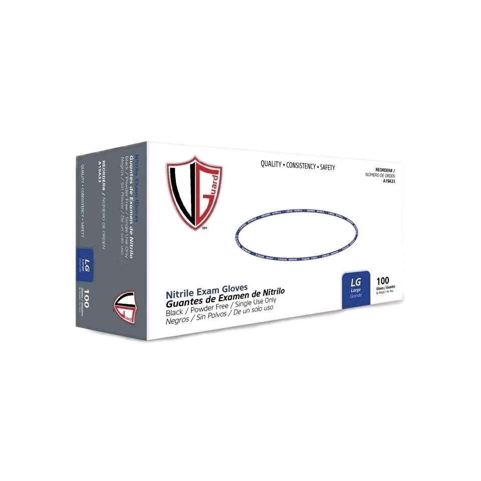 VGuard Black Nitrile Disposable Gloves Powder Latex Free 5 & 7 Mil 100 Count Box