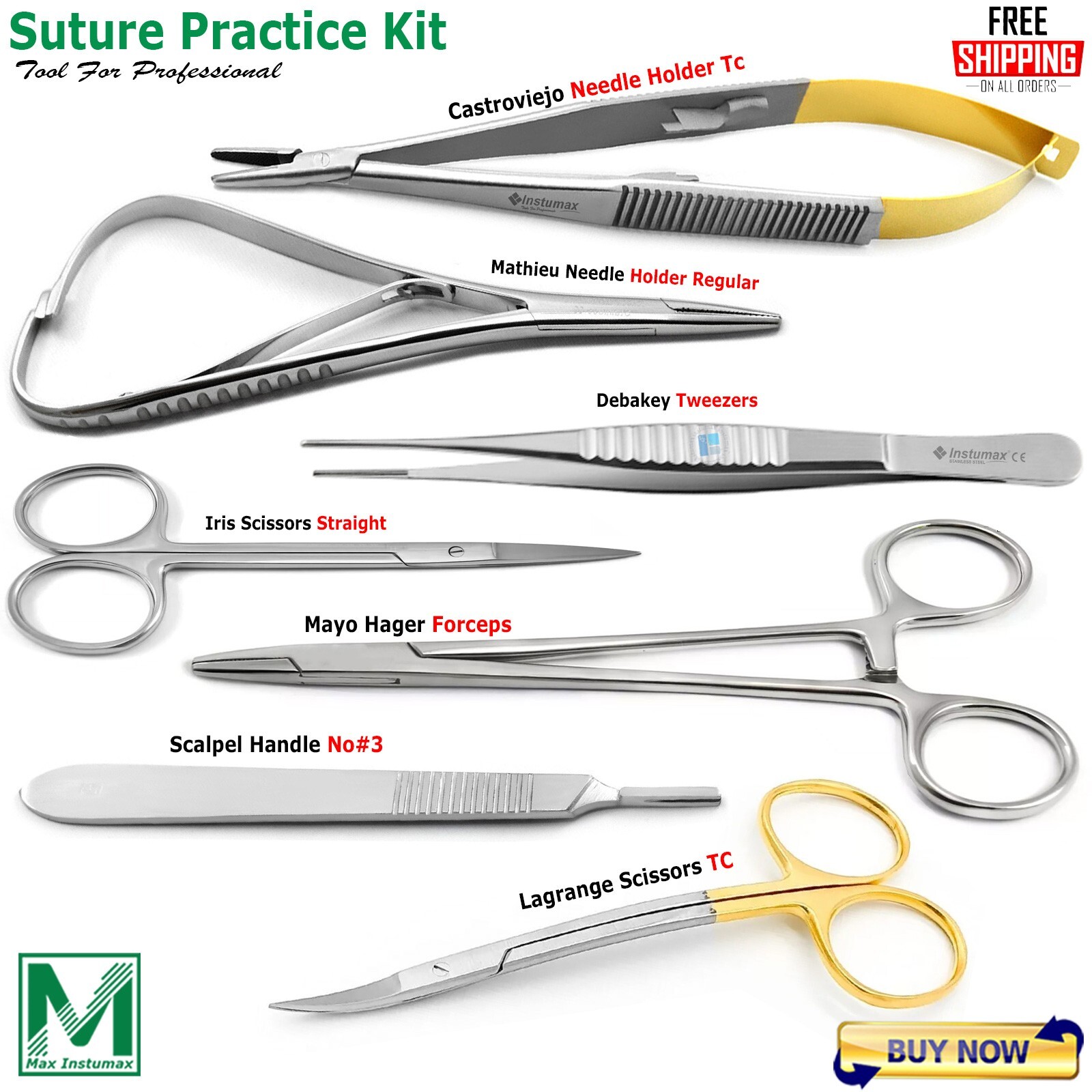 Medical Suture Practice Kit Dissecting Toothed Forceps Suturing Training Scissor