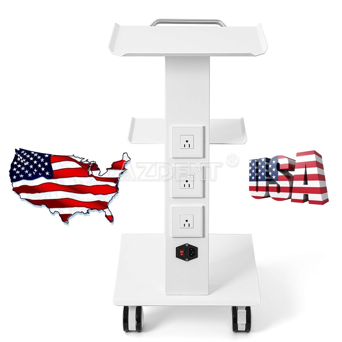 Dental Medical Cart Mobile Instrument Cart Trolley three layers Built-in Socket