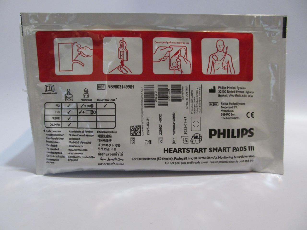 NEW 989803149981 Philips Heartstart FR3 Adult Smart Pads III – Exp 03/2025