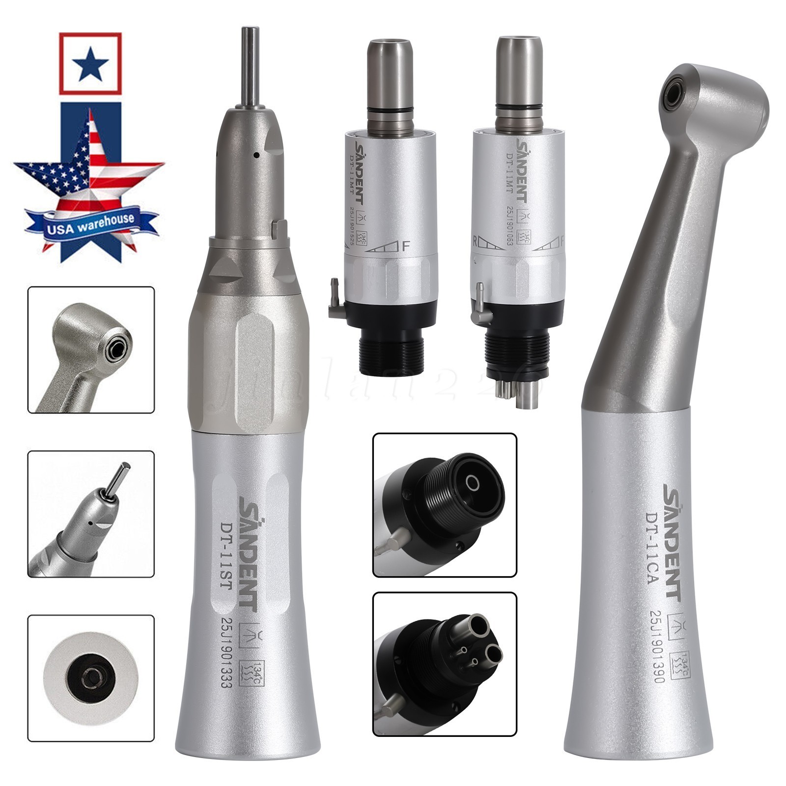 SANDENT Dental Slow Low Speed Handpiece Straight Contra Angle Air Motor 4/2Holes
