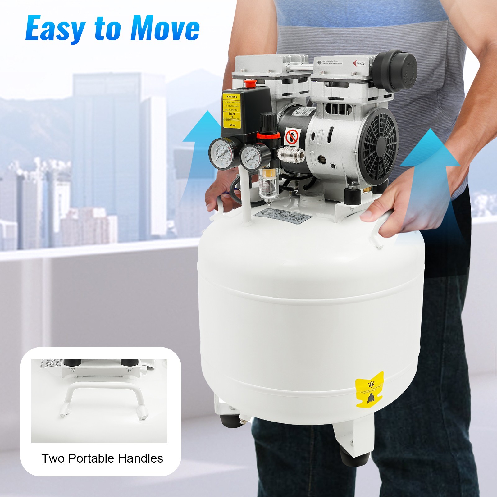 40L Portable Dental Air Compressor Oil Free Silent Air Pump 115 PSI