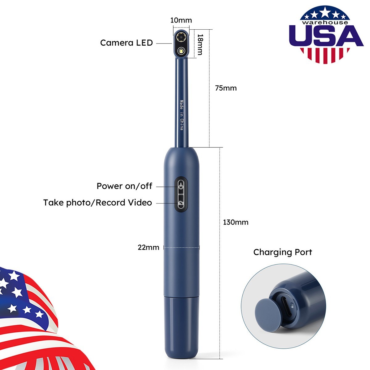 AZDENT Dental Cordless WiFi Intraoral Camera Imaging Intra Oral Endoscope 7 LEDS