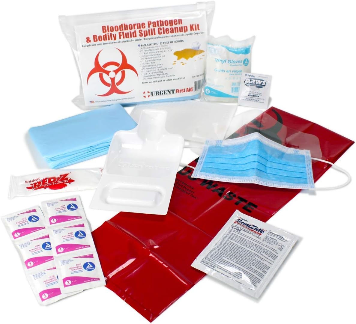 22 Piece Bodily Fluid Cleanup Pack/Bloodborne Pathogen Spill Kit – Meets OSHA Re