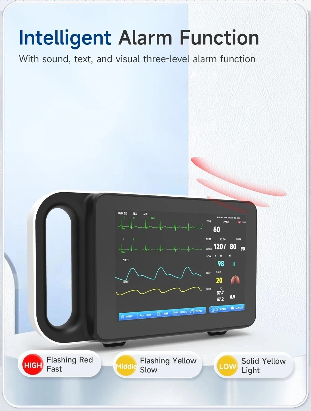 7″ Patient Monitor ICU CCU Vital Sign For Hospital ECG NIBP RESP TEMP SPO2 PR