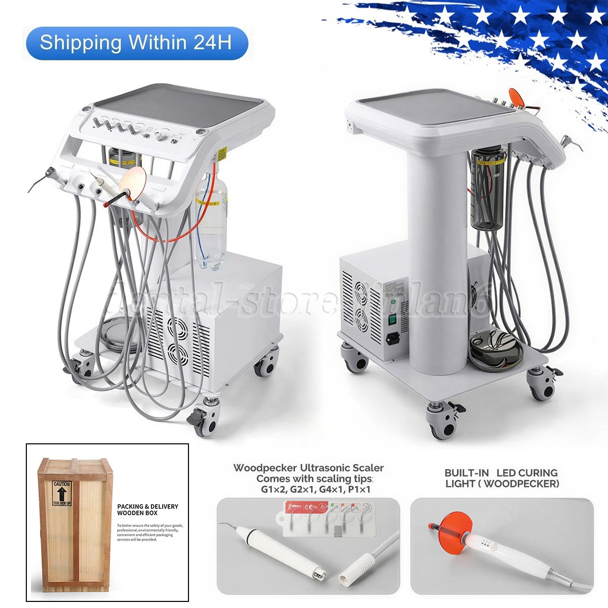 Portable Dental Mobile Delivery Unit with Compressor Curing Light suction Scaler