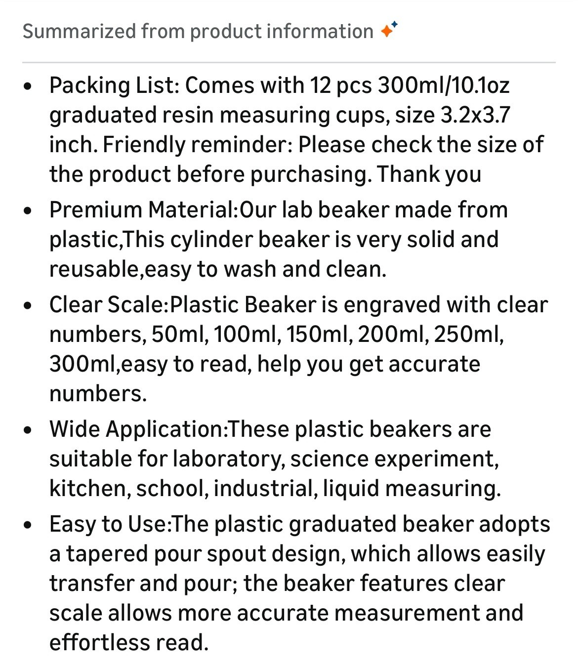 10 oz Transparent Lab Measuring Cup 300ml Plastic Beaker Cups for Sc12 PCS New