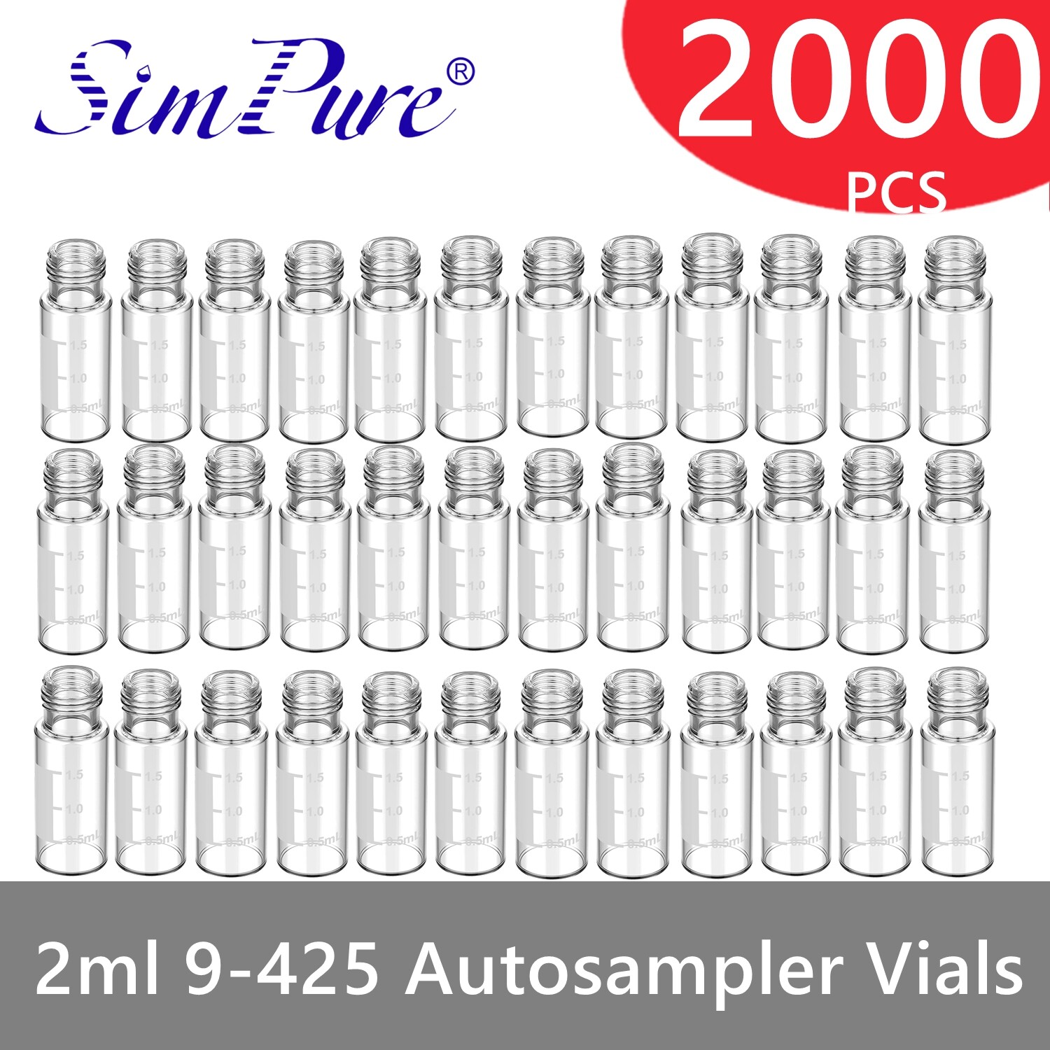 2000PCS HPLC 9-425 Sample Vails Thread Screw Top Precise Marks Standard 2ml Vial
