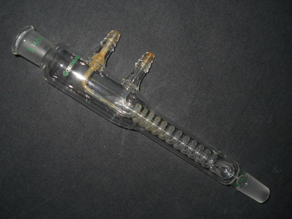 CHEMGLASS Style “A” 14/20 Joint Glass Coil Style Reflux Condenser, 205mm OAL