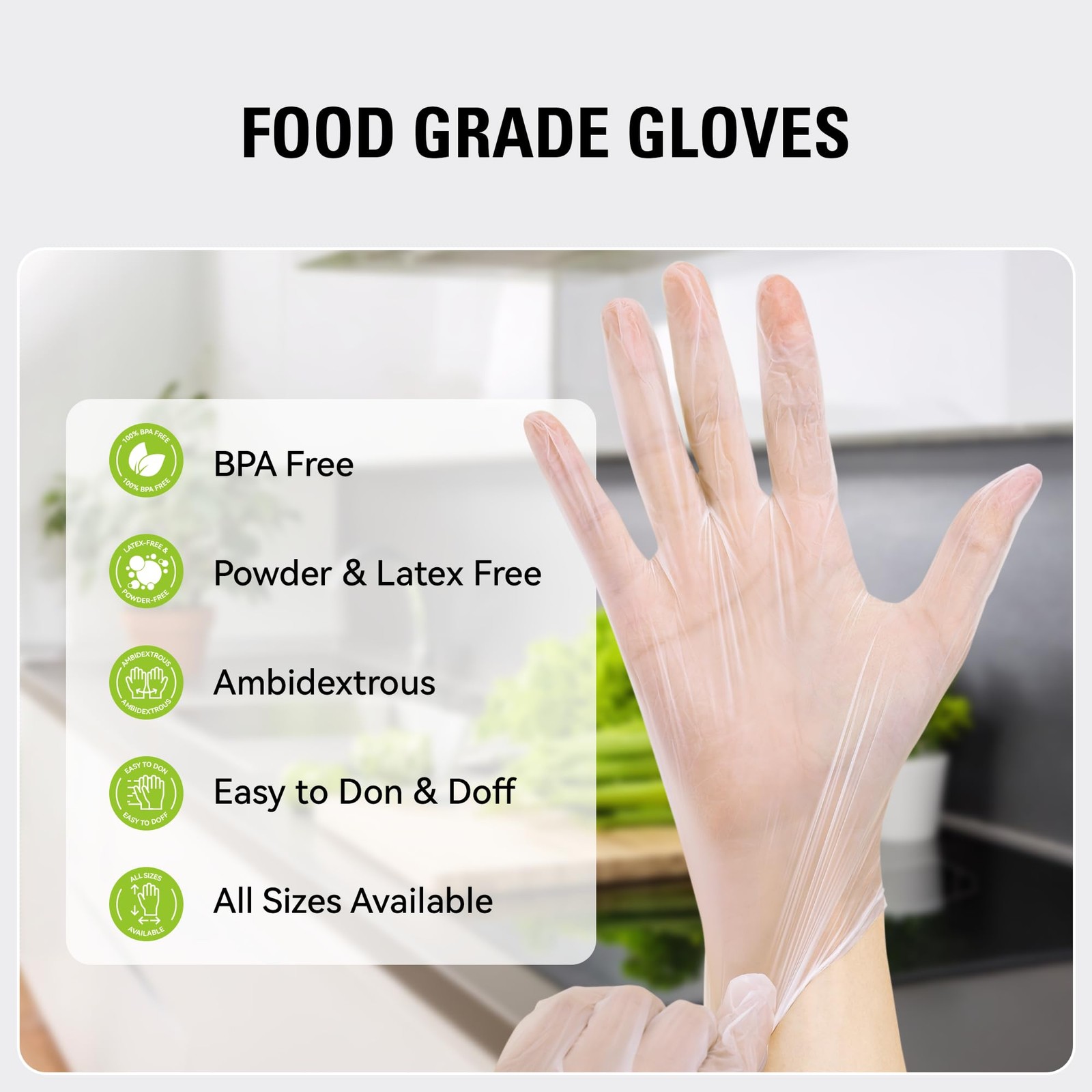 Swiftlite Disposable Vinyl Gloves Food Safe Latex-Free Powder-Free Clear