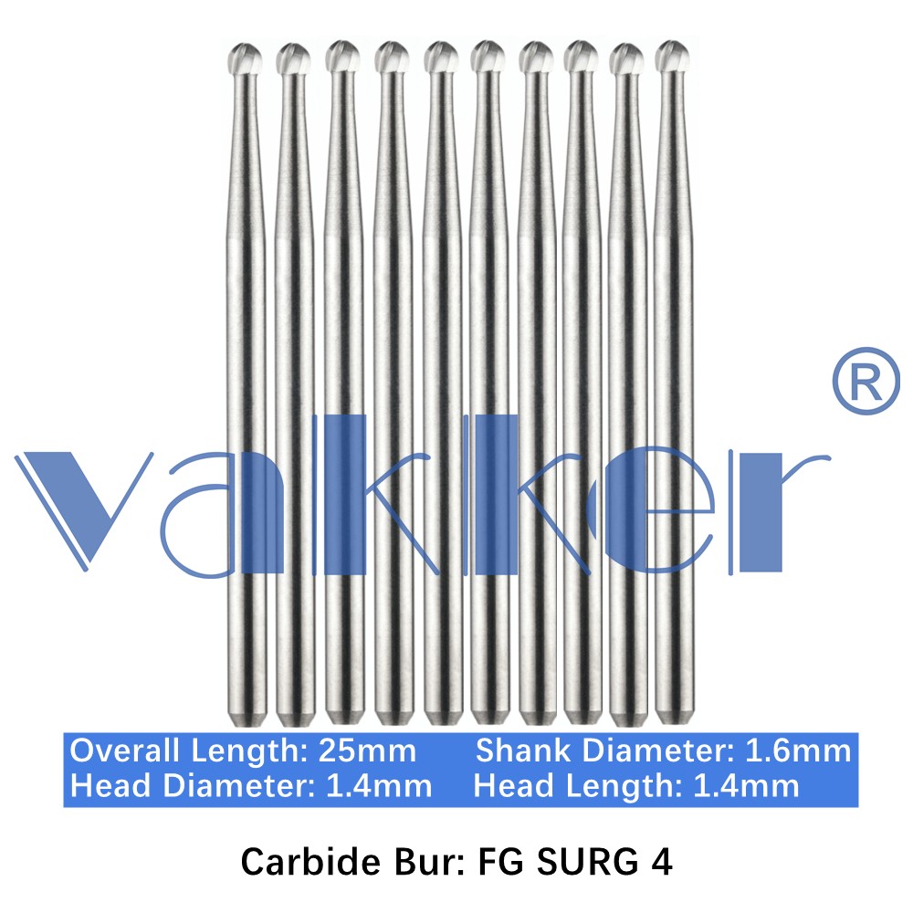 10/Pk Dental Surgical Carbide Friction Grip Burs High Speed 25mm FG SURG 2 4 6 8