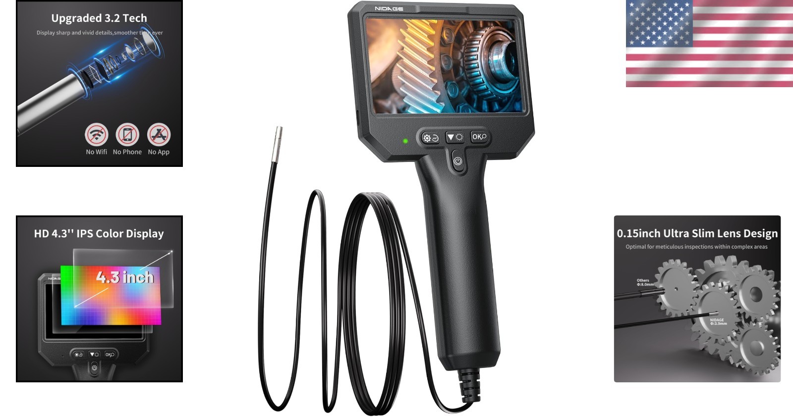Versatile 3.9mm Borescope – 1920P HD, Adjustable Lights, Perfect for Mechanics