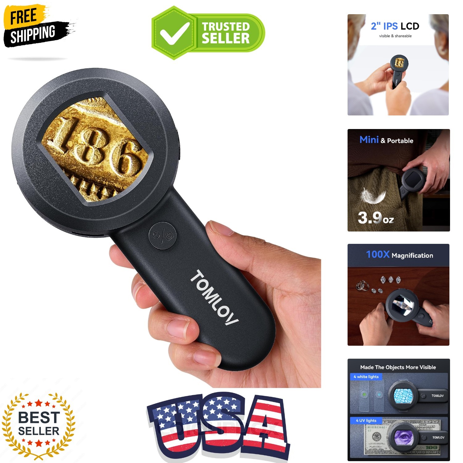 P10 Microscope for Adults Kids, Handheld Coin Magnifier with Light for Error …