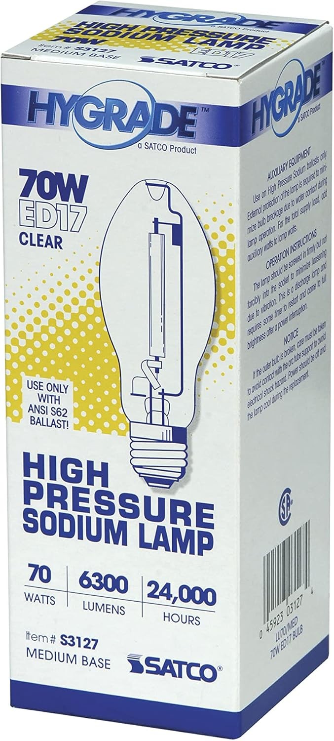 Satco S3127 2100K 70-Watt Clear Medium Base ED17 High Pressure Pack,