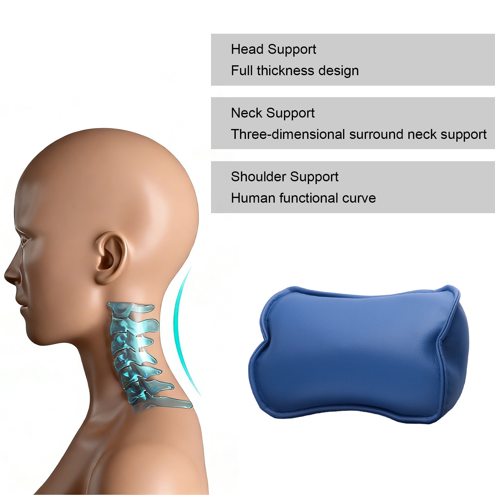 Dental Chair Neck Pillow Lumbar Cushion Memory Foam Microfiber Leather Dark Blue