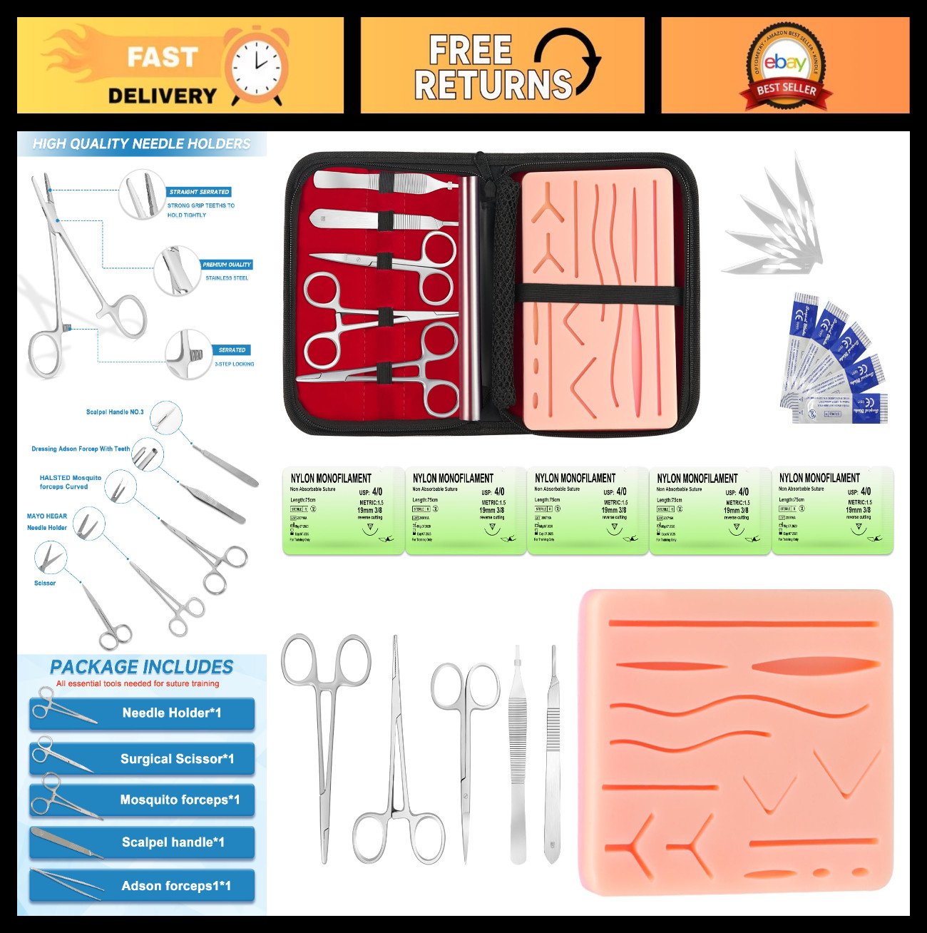 Suture Practice Kit – Silicone Suturing Pad & Wound Closure Trainer for Nursing