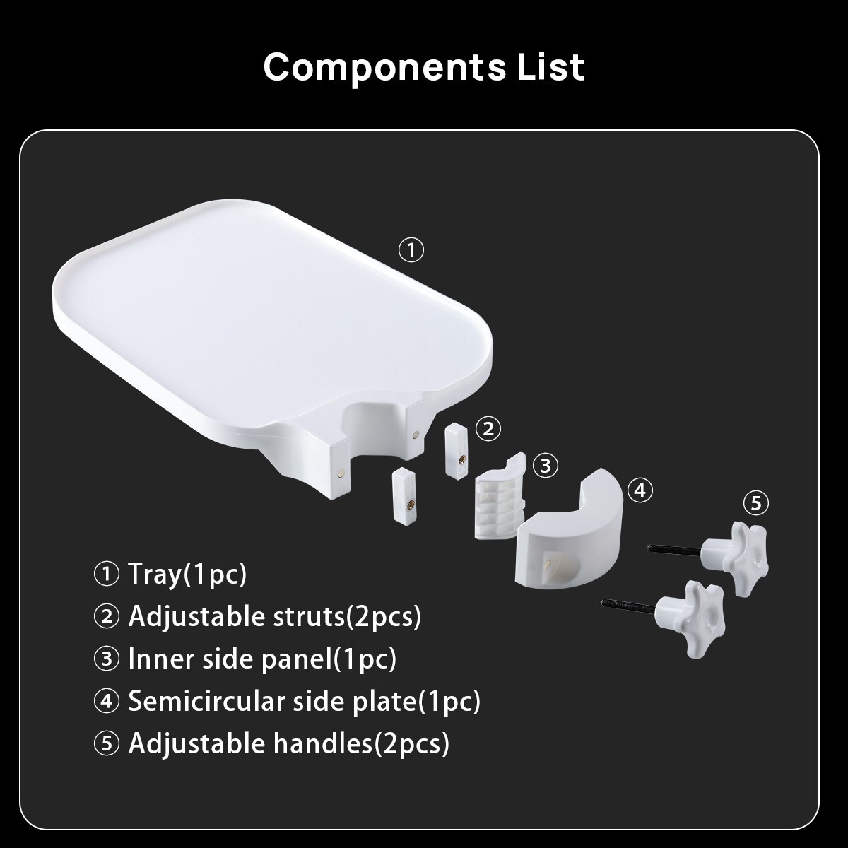 Dental Plastic Post Mounted Tray Table Chair Accessories for Dental Chair White